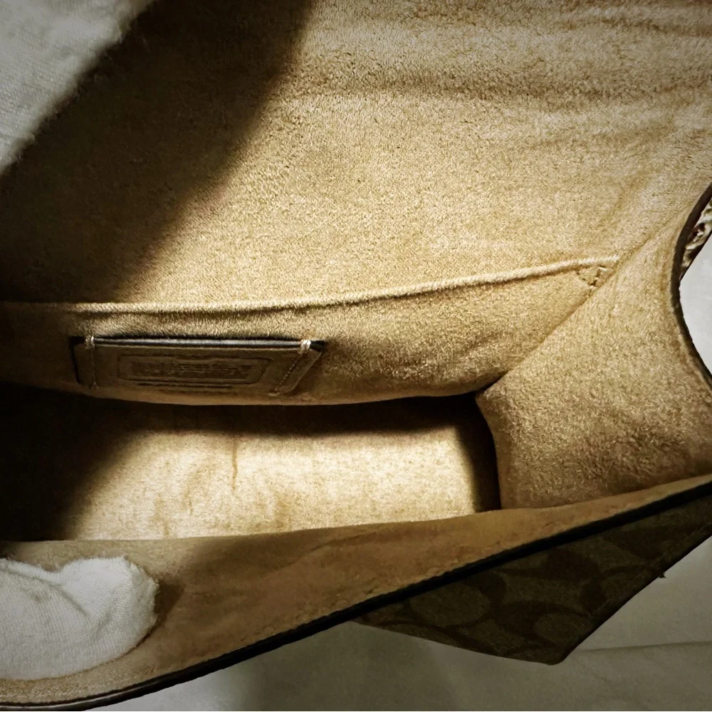 Coach Brown and White Satchel with Leopard Accents - Picture 9 of 16